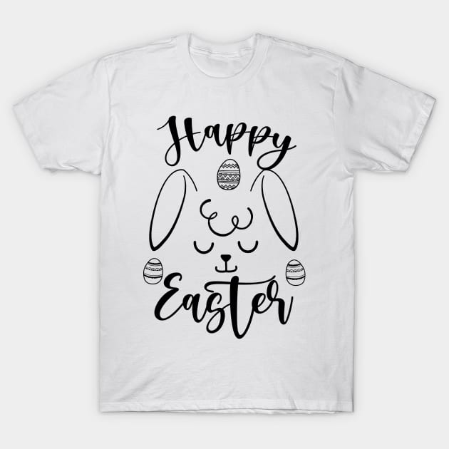 Happy Easter Bunny Rabbit Face Funny Easter Day Women Girls black T-Shirt by eyoubree